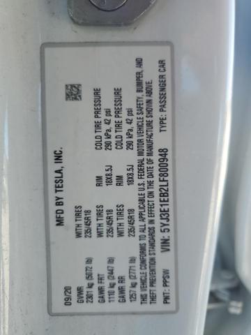 5YJ3E1EB2LF800948 - 2020 TESLA MODEL 3 白色 照片 13