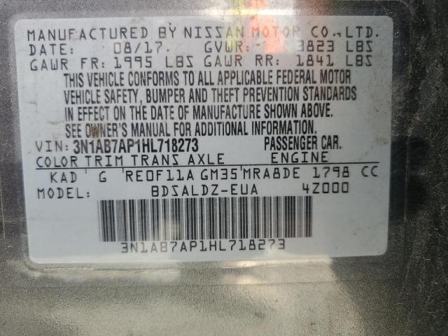 3N1AB7AP1HL718273 - 2017 NISSAN SENTRA S 灰色 照片 12