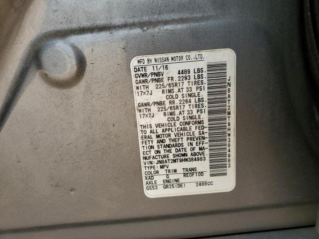 JN8AT2MT9HW384983 - 2017 NISSAN ROGUE S Grau Foto 13