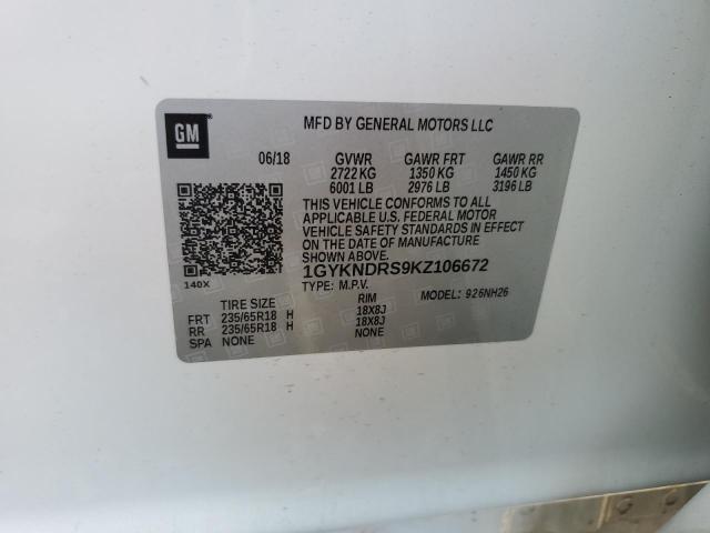 1GYKNDRS9KZ106672 - 2019 CADILLAC XT5 LUXURY Biały zdjęcie 13