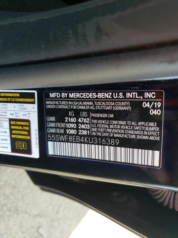 55SWF8EB4KU316389 - 2019 MERCEDES-BENZ C 300 4MATIC BLACK photo 12