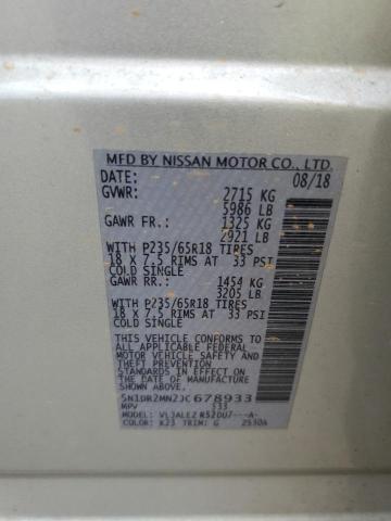 5N1DR2MN2JC678933 - 2018 NISSAN PATHFINDER S Күміс фото 13