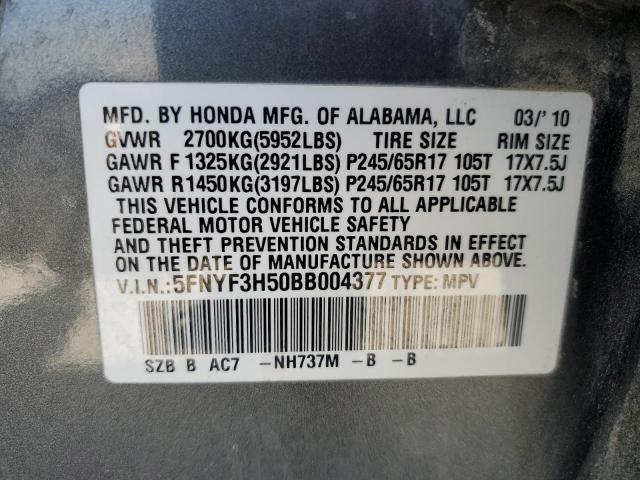 5FNYF3H50BB004377 - 2011 HONDA PILOT EXL Grau Foto 13