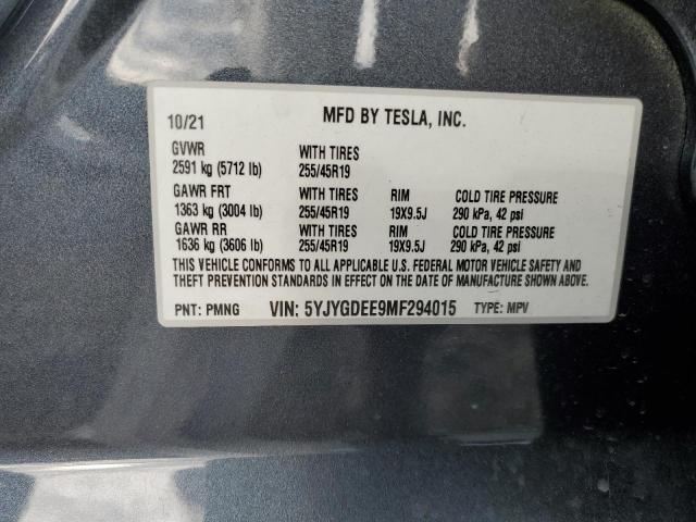 5YJYGDEE9MF294015 - 2021 TESLA MODEL Y 灰色 照片 14