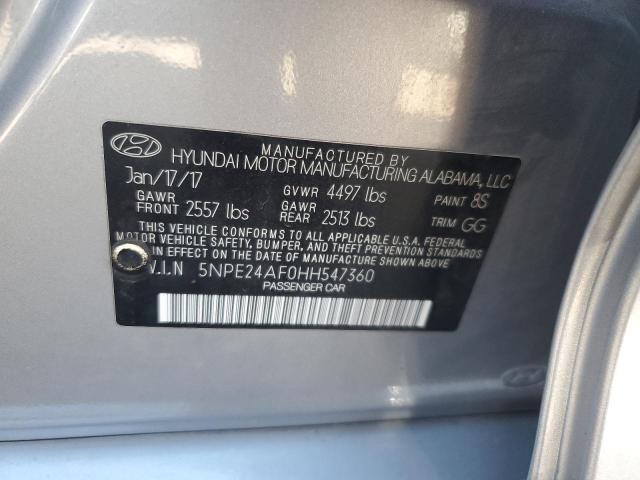 5NPE24AF0HH547360 - 2017 HYUNDAI SONATA SE SILVER photo 12