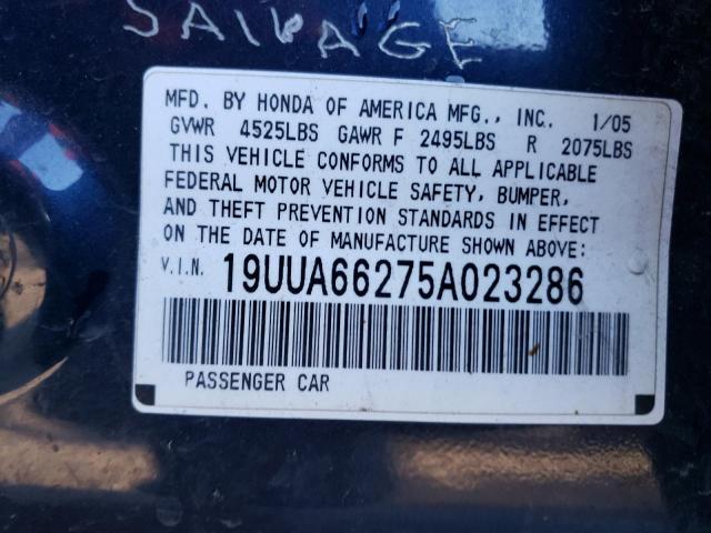 19UUA66275A023286 - 2005 ACURA TL BLUE photo 12