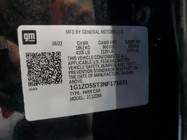 1G1ZD5ST3NF171631 - 2022 CHEVROLET MALIBU LT BLACK photo 12