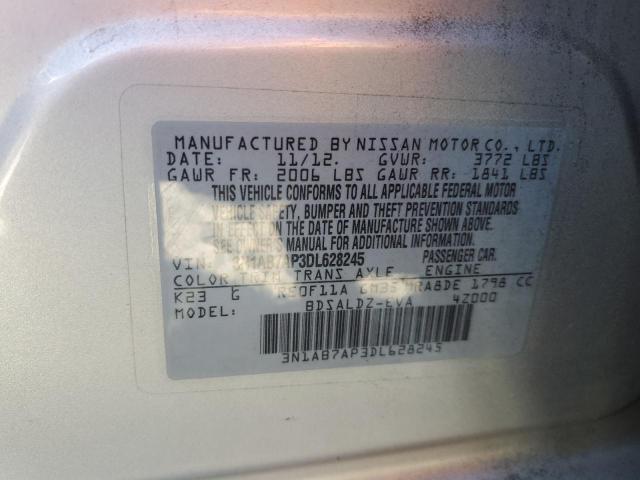 3N1AB7AP3DL628245 - 2013 NISSAN SENTRA S SILVER photo 12