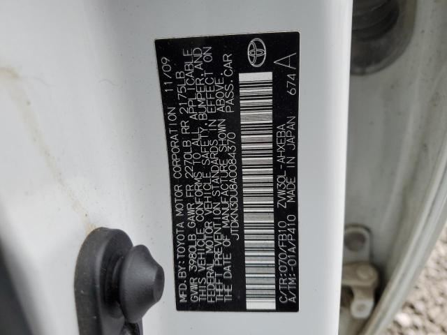 JTDKN3DU8A0084370 - 2010 TOYOTA PRIUS WHITE photo 12