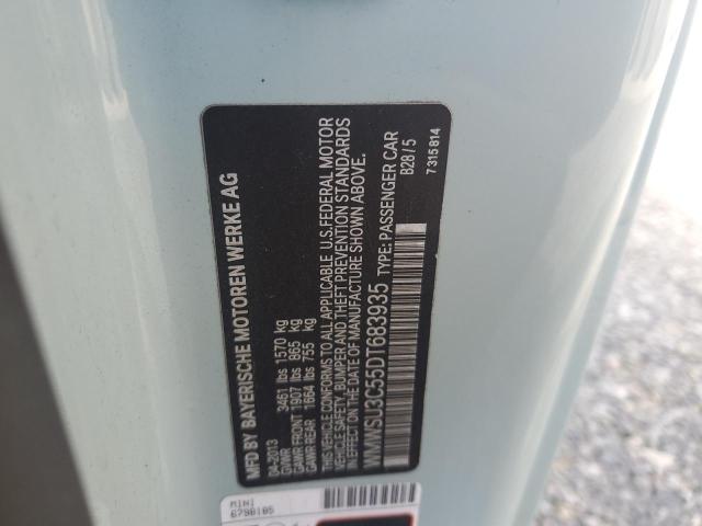 WMWSU3C55DT683935 - 2013 MINI COOPER TURQUOISE photo 12