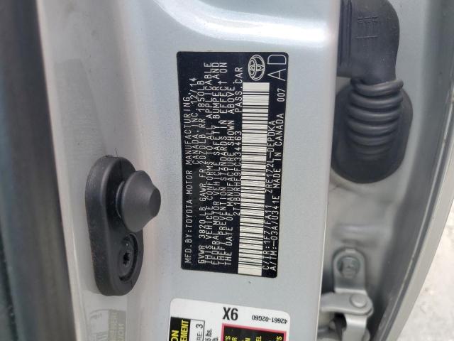 2T1BURHE9FC334463 - 2015 TOYOTA COROLLA L SILVER photo 12