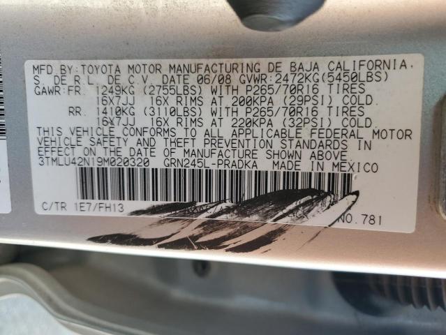 3TMLU42N19M020320 - 2009 TOYOTA TACOMA DOUBLE CAB 银色 照片 12