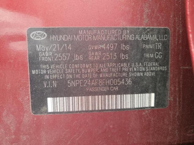 5NPE24AF8FH005436 - 2015 HYUNDAI SONATA SE RED photo 12
