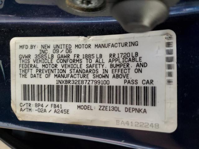 1NXBR32E87Z799100 - 2007 TOYOTA COROLLA CE BLUE photo 12