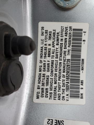 19XFA16529E028726 - 2009 HONDA CIVIC LX SILVER photo 12