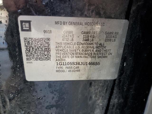 1G1105S34JU146655 - 2018 CHEVROLET IMPALA LT Schwarz Foto 12