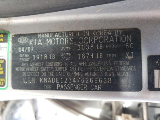 KNADE123476269638 - 2007 KIA RIO BASE SILVER photo 12