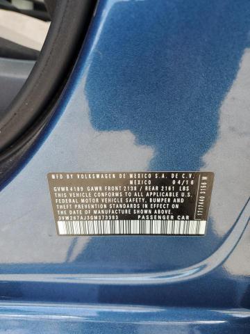 3VW267AJ3GM373383 - 2016 VOLKSWAGEN JETTA S BLUE photo 12