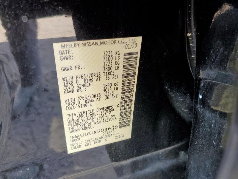 1N6AA1EE0LN503639 - 2020 NISSAN TITAN S 黑色 照片 12