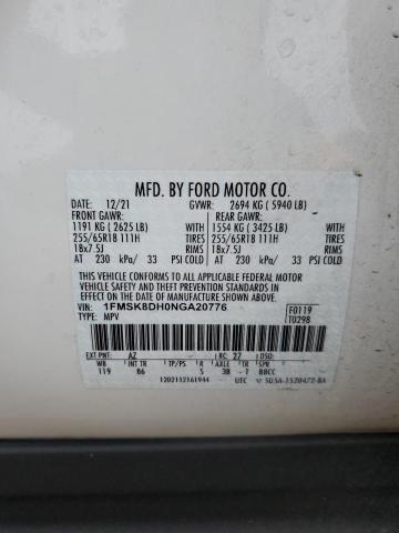 1FMSK8DH0NGA20776 - 2022 FORD EXPLORER XLT Білий фото 13