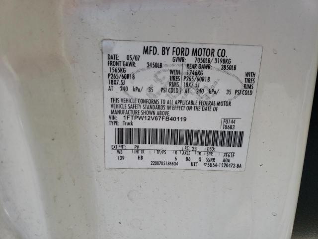 1FTPW12V67FB40119 - 2007 FORD F150 SUPERCREW CREAM photo 12