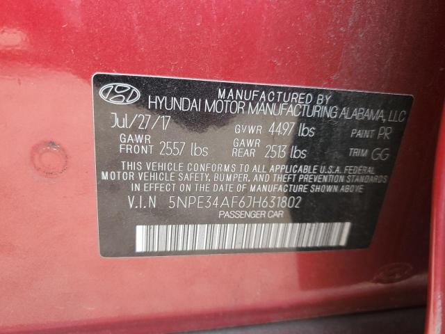 5NPE34AF6JH631802 - 2018 HYUNDAI SONATA SPORT 红色 照片 12