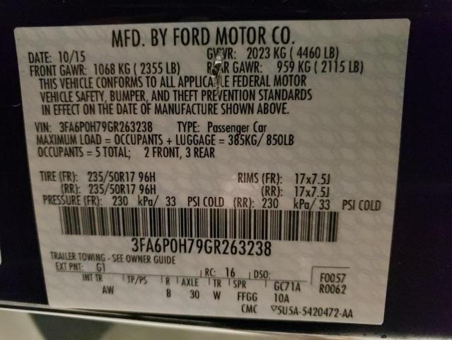 3FA6P0H79GR263238 - 2016 FORD FUSION SE BLACK photo 12