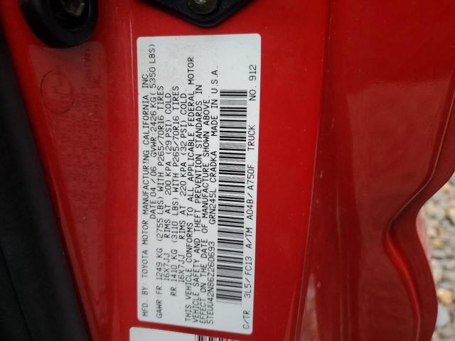 5TEUU42N86Z260693 - 2006 TOYOTA TACOMA ACCESS CAB Қызыл фото 12