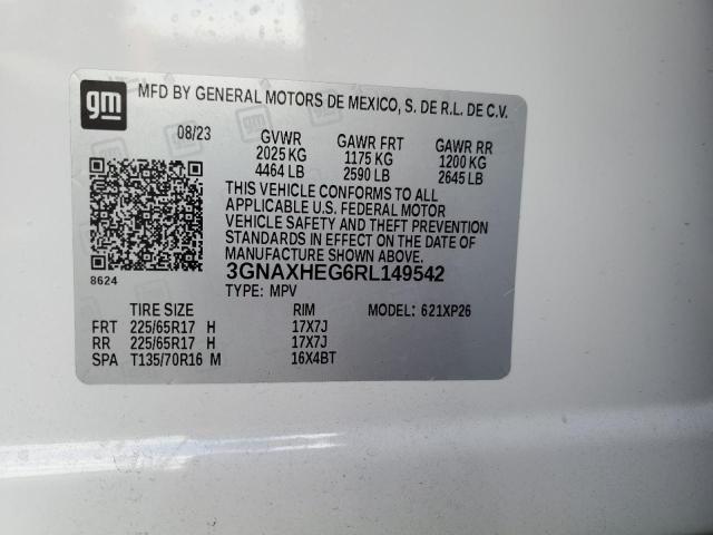 3GNAXHEG6RL149542 - 2024 CHEVROLET EQUINOX LS WHITE photo 12