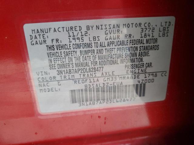 3N1AB7AP2DL628477 - 2013 NISSAN SENTRA S RED photo 13