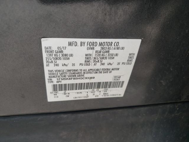 1FM5K8F85HGC93369 - 2017 FORD EXPLORER LIMITED CHARCOAL photo 13