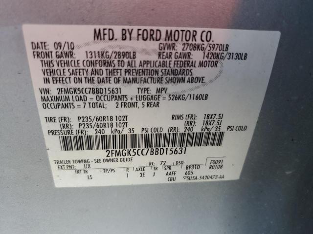 2FMGK5CC7BBD15631 - 2011 FORD FLEX SEL 银色 照片 14