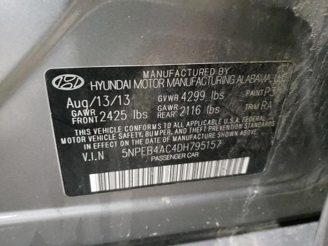 5NPEB4AC4DH795157 - 2013 HYUNDAI SONATA GLS GRAY photo 12