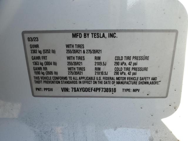 7SAYGDEF4PF738918 - 2023 TESLA MODEL Y 白色 照片 12