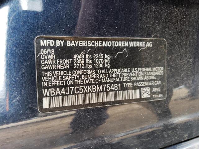 WBA4J7C5XKBM75481 - 2019 BMW 440XI GRAN COUPE BLUE photo 12