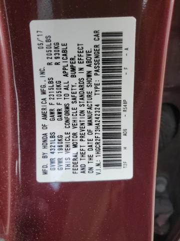 1HGCR2F73HA242324 - 2017 HONDA ACCORD EX BURGUNDY photo 13