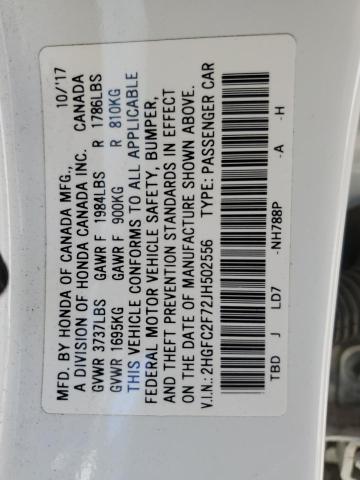 2HGFC2F72JH502556 - 2018 HONDA CIVIC EX Ақ фото 12