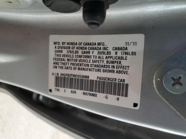 2HGFB2F90CH536888 - 2012 HONDA CIVIC EXL Сріблястий фото 12