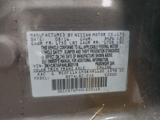 3N1CN7AP4HL802118 - 2017 NISSAN VERSA S GRAY photo 12