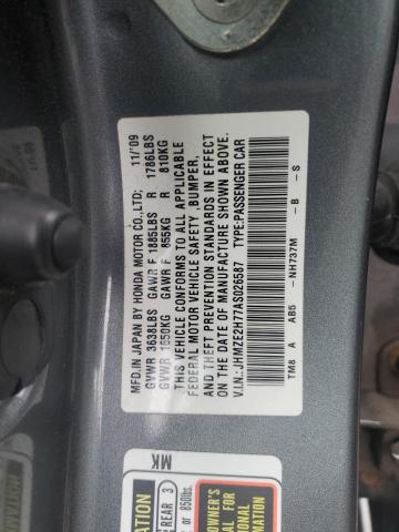 JHMZE2H77AS026587 - 2010 HONDA INSIGHT EX GRAY photo 12