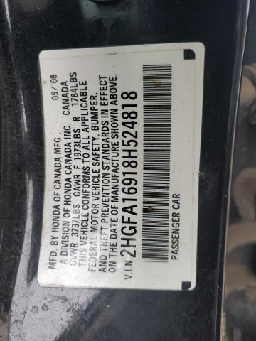 2HGFA16918H524818 - 2008 HONDA CIVIC EXL BLACK photo 12