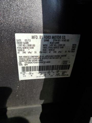 1FM5K7D8XDGC81466 - 2013 FORD EXPLORER XLT Gris photo 13