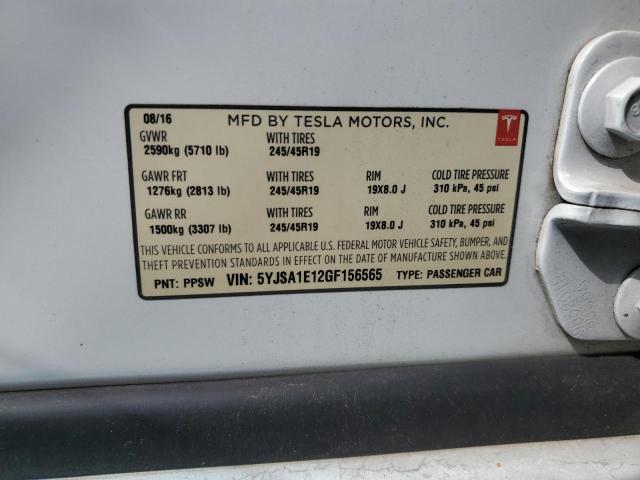 5YJSA1E12GF156565 - 2016 TESLA MODEL S WHITE photo 12