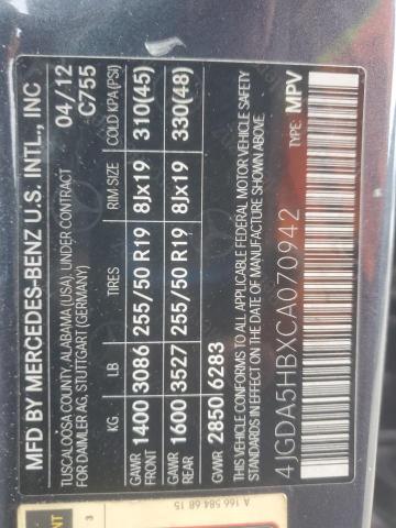 4JGDA5HBXCA070942 - 2012 MERCEDES-BENZ ML 350 4MATIC GRAY photo 13