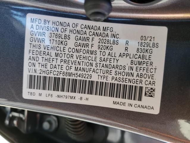 2HGFC2F68MH549229 - 2021 HONDA CIVIC LX GRAY photo 12
