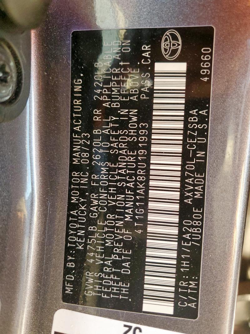 4T1G11AK8RU191993 - 2024 TOYOTA CAMRY SE NIGHT SHADE GRAY photo 12