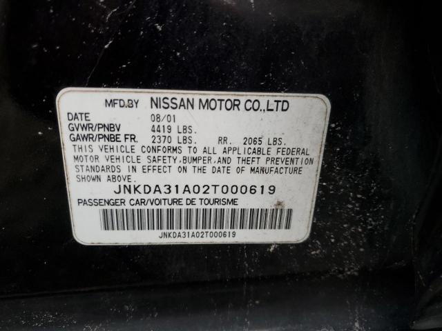 JNKDA31A02T000619 - 2002 INFINITI I35 BLACK photo 12