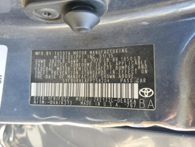 5YFBURHEXFP258204 - 2015 TOYOTA COROLLA L Boz foto 12