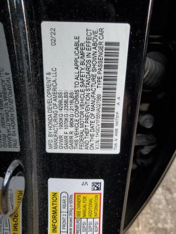 1HGCV1F55NA027589 - 2022 HONDA ACCORD EXL BLACK photo 12