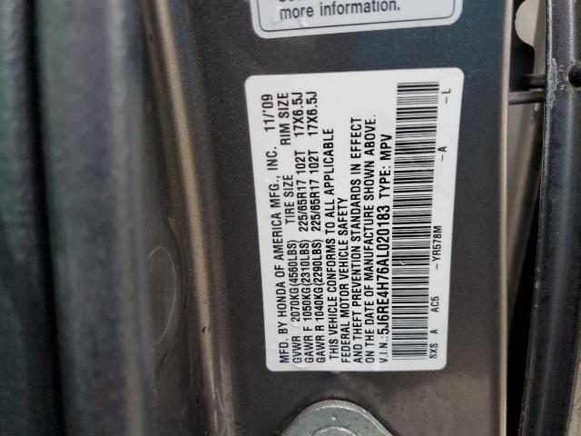 5J6RE4H76AL020183 - 2010 HONDA CR-V EXL GRAY photo 12